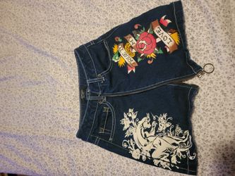 Ed Hardy Graphic Denim Mini Skirt