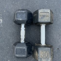 30lb Mismatch Hex Rubber Dumbbell Set Weights 
