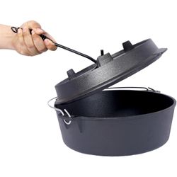 5.5qt Camping Dutch Oven, Pre-Seasoned Cast Iron Camp Dutch Oven Pot With Skillet Lid, for Use in the Oven, on the Stove, Grill, or over the Campfi