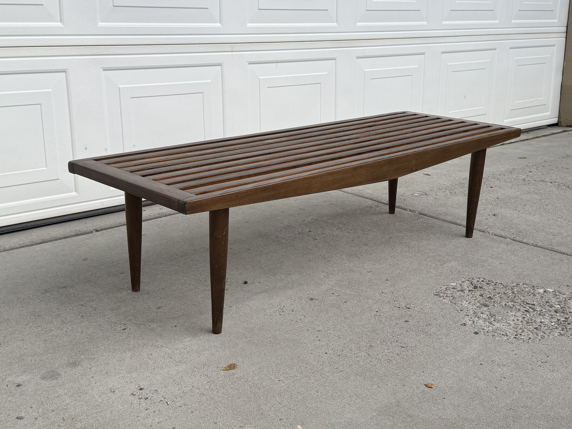 Mid century slat bench | wood table