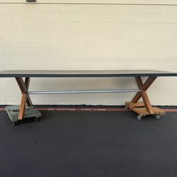 Large Vintage Industrial Dining Table – 11 ft Walnut X-Base with Metal Top * Delivery Available 