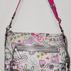 Coach Poppy Butterfly Graffiti Crossbody Purse Bag Vintage With Wrist Wallet