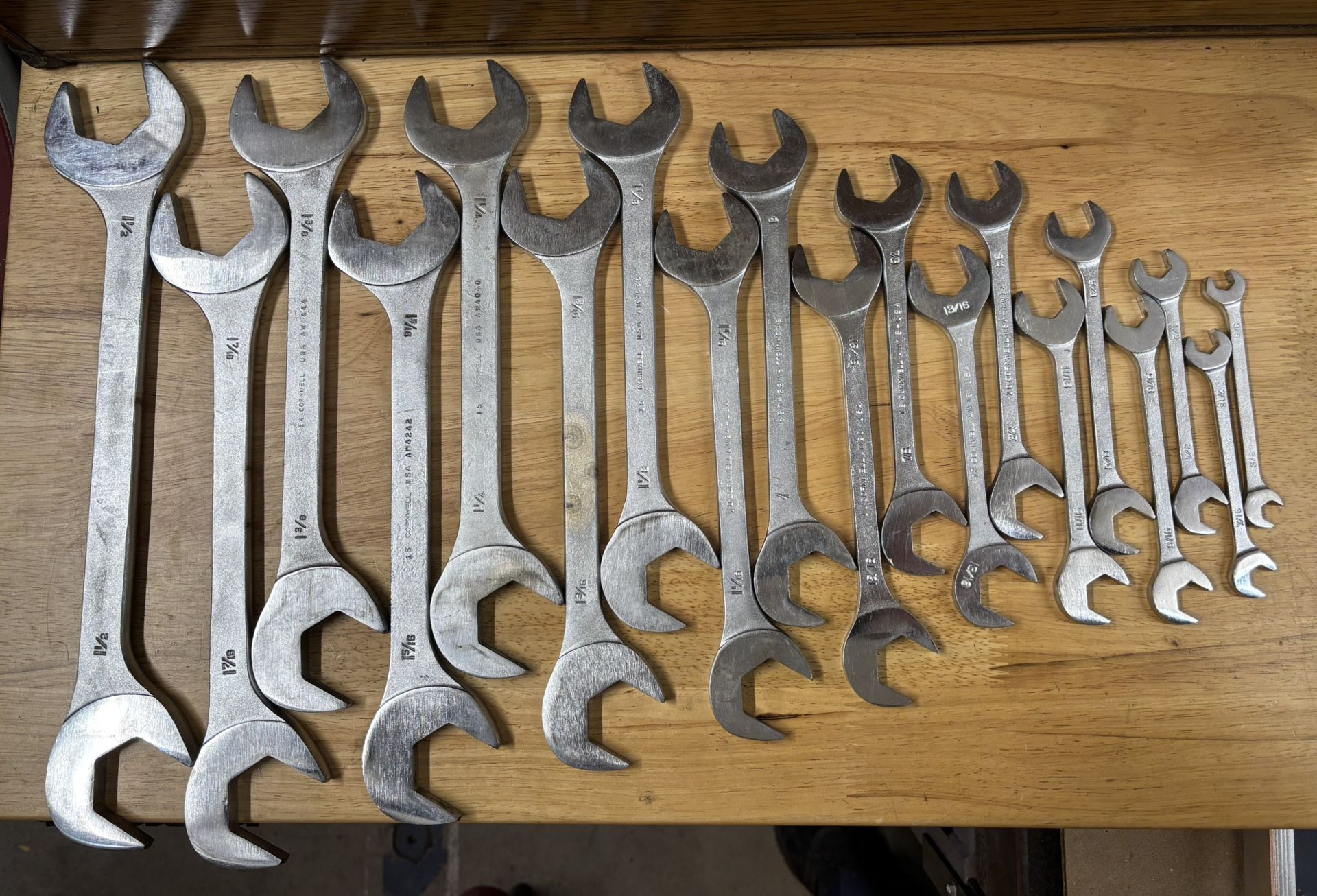 Cornwell 19PC SAE Angle Head 4 Way Open End Wrench set 3/8” Thru 1-1/2” USA Mac