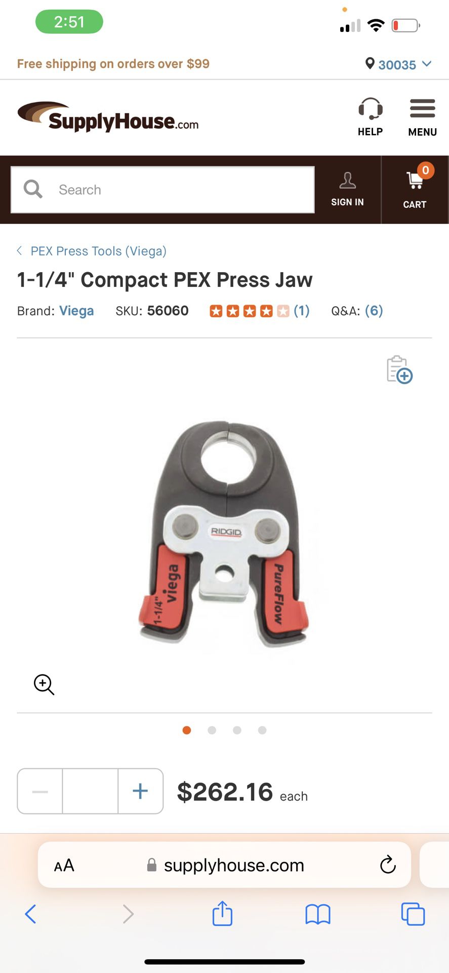 Ridgid PureFlow Viega 1-1/4" Compact PEX Press Jaw