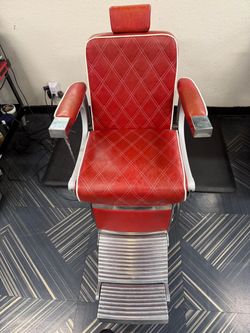 Red Leather Barber Chair with Chrome Base