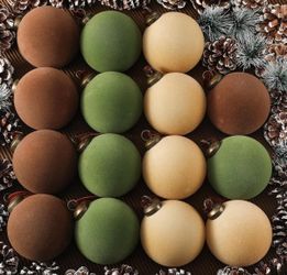 Liliful 15 Pcs Velvet Christmas Balls,Brown Green Beige,3.15 Inch Flocked Balls Ornaments Bulk for Christmas Tree Plastic Shatterproof Xmas Decorative