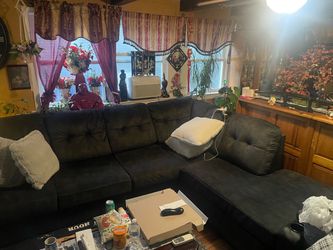 Ashley Black Fabric Sectional Sofa with Chaise