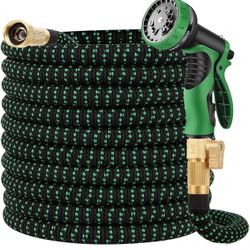100 ft Garden Hose Expandable Water Hose with 10 Function Spray Nozzle, Lightweight Flexible Hose with 3-Layer Latex Core and 3/4 Inch Solid Fittings,