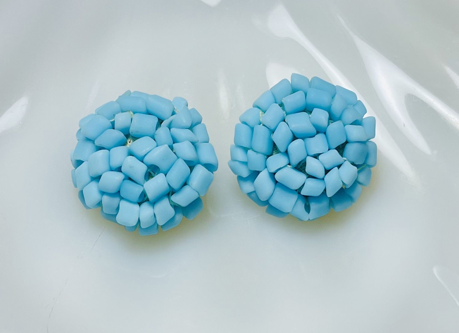 Rare Italy Natural Blue Coral Clip Earrings 