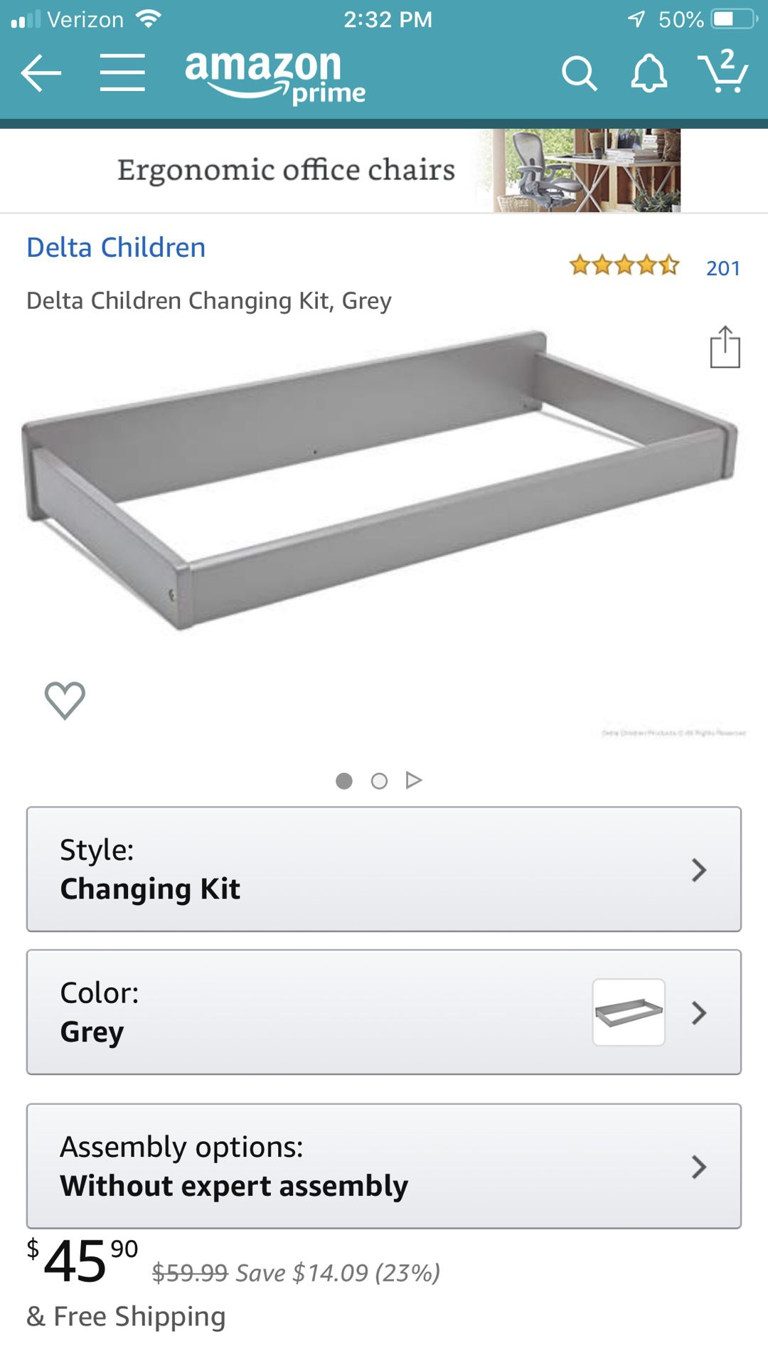 Delta Changing table frame - grey
