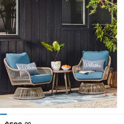 Origin 21 Killian 3-Piece Wicker Patio Conversation Set with Blue Cushions – Brand New / Best Price