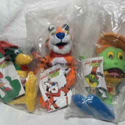 1997 Kellogs Plushies 3 Piece Lot ( Tony the Tiger , Dig Em , Cornelius ) MiB 