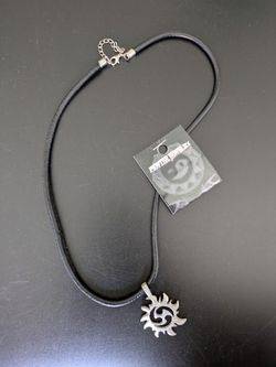 Tribal Sun Pewter Pendant on Black Cord and Clasp