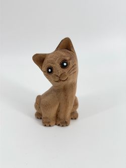 Wooden Waiting Cat Figurine Decoration - 4.25" tall