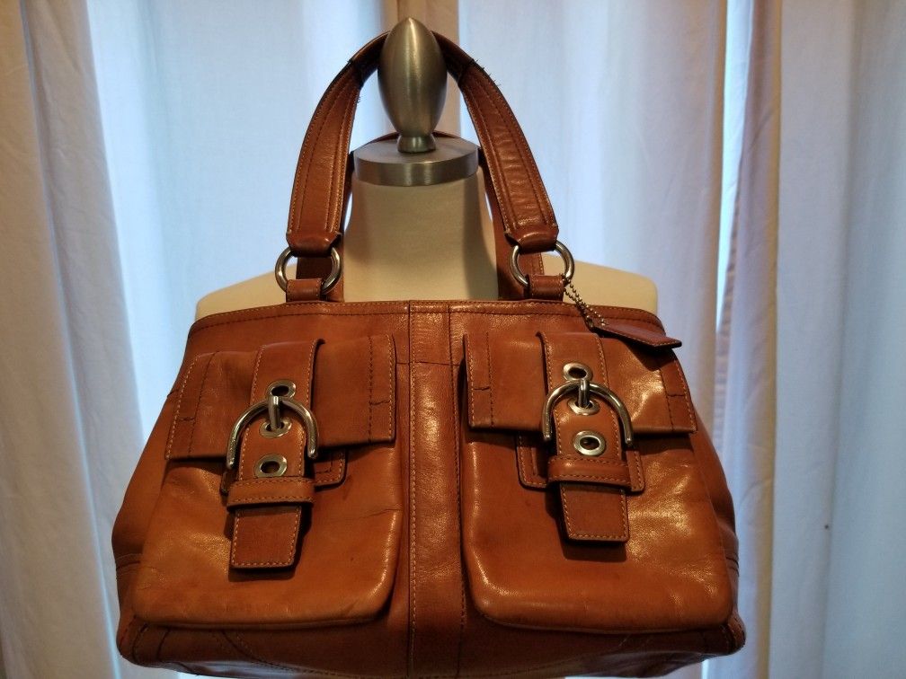 Coach Whiskey Brown Leather Medium Satchel Bag Purse F08A09 Classic Style