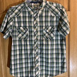Arizona Blue/Green Plaid Pearl Snap Button Down Casual Shirt Men Size XL Western