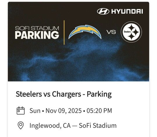 Chargers Vs Steelers Green Parking Pass