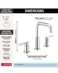 Delta Nicoli Chrome Faucet 3 Hole, 8 Inch Widespread Bathroom Sink Faucet