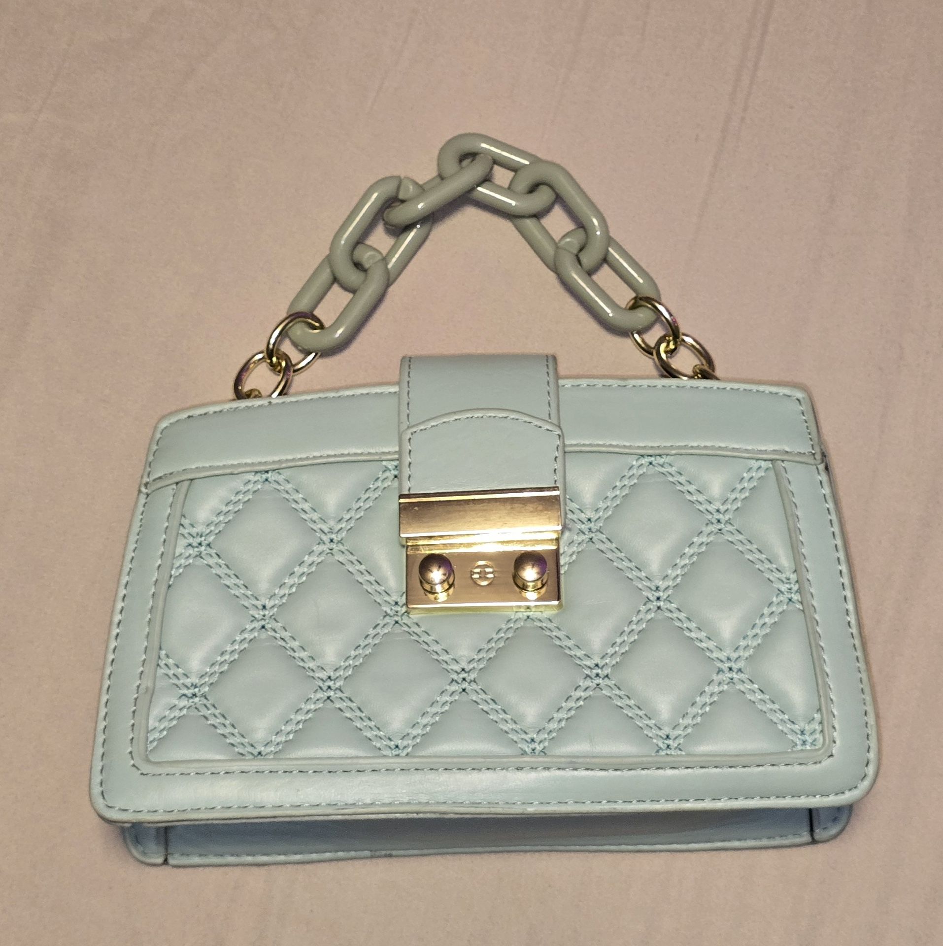 Small Baby Blue-Green Quilted Purse
