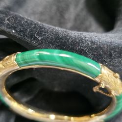 Vintage Gold/Malachite Hinged Bangle Bracelet 