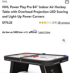 NHL Power Play Pro 84" Indoor Air Hockey Table with Overhead Projection LED Scoring and Light-Up Power Corners