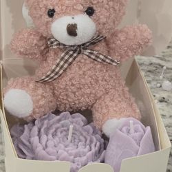 Teddy Bear and Floral Candles Gift Gift Box. 