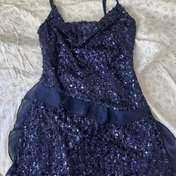 Women's Navy Blue Sparkly Sequin Mini Mid Dress