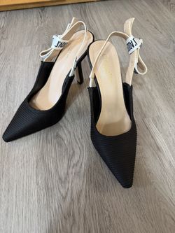 CD Black pointed toe heels with ribbon detail