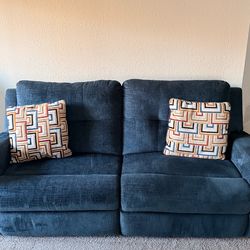 Danum 2 seat reclining sofa blue with pillows