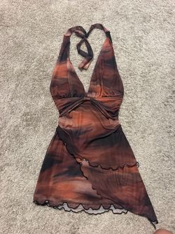 Brown Mesh Halter Mini Dress