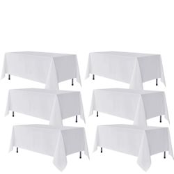 Fitable 6 Pack White Rectangle Table Clothes - 90 x 156 Inch - Wrinkle and Stain Resistant Fabric Tablecloths, Washable Polyester Table Covers for Wed