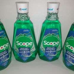 (4) BRAND NEW Crest Scope Outlast Invincible Fresh Mint 1L/33.8 fl oz Mouthwash