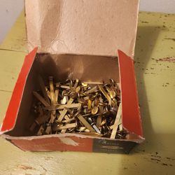 Vintgage Old Box Of Brass Fasterners