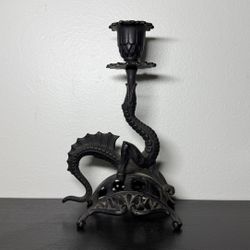 Vintage 1990s Black Cast Iron Dragon Candle Holder