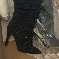 Rhine Stone Black Heel Boots