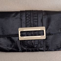 ANYA HINDMARCH FOR TARGET BLACK VEGAN PATENT LEATHER CLUTCH WITH GOLD BUCKLE, Classic
