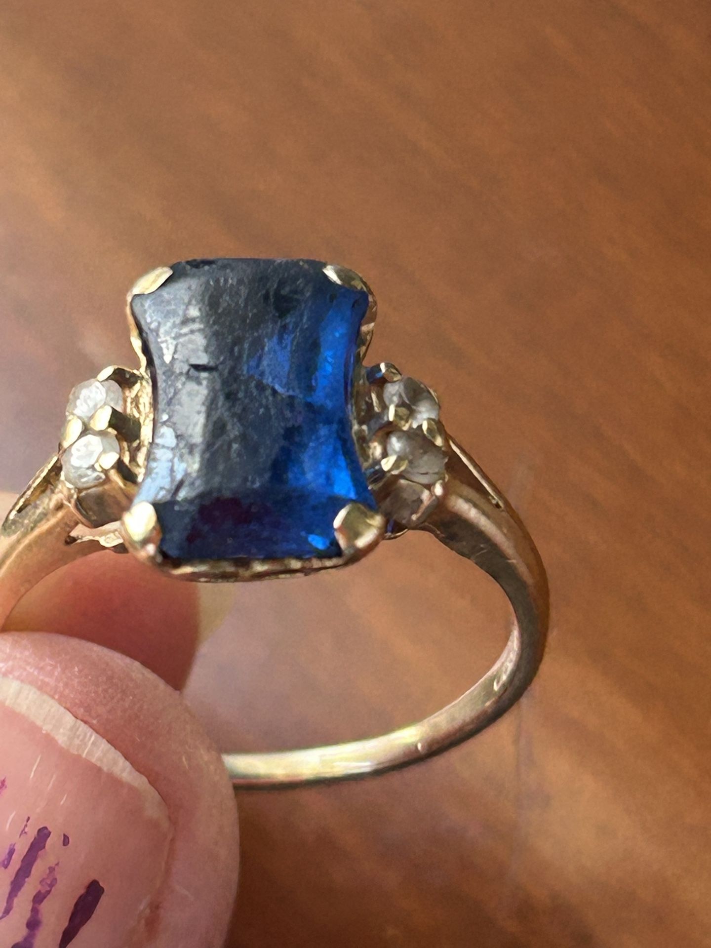 Antique Sapphire And Diamond 14k Gold Ring 