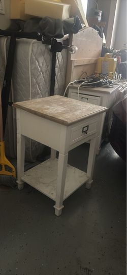 White Nightstand with Wood Top
