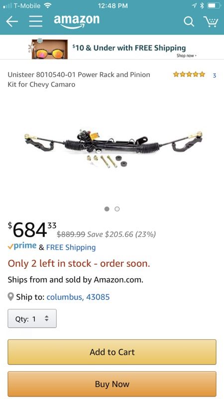 Power rack and pinion kit for 67-69 Chevy Camaro