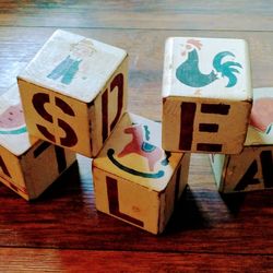 5 Vintage Solid Wood Blocks old