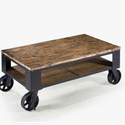 Coffee Table with Shelf and Metal Casters 