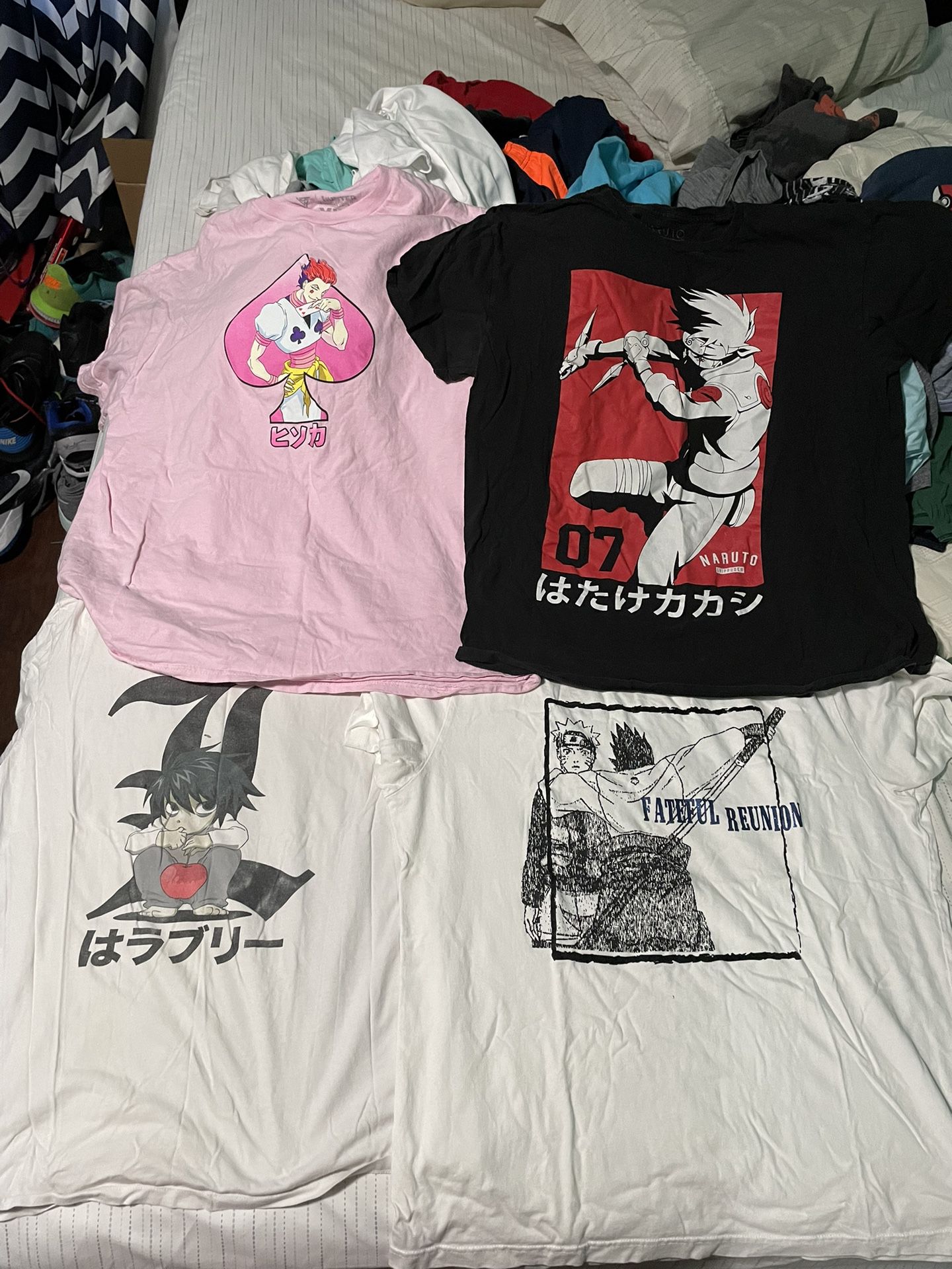 Anime Shirt Lot Of 4 (Naruto, Hunter X Hunter, Etc) Ranges From Large To XL