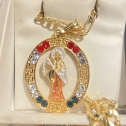 Cadena Con Dige De La Santa Muerte De Oro Laminado 