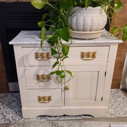 Refurbished White Vintage Cabinet Or Side Table