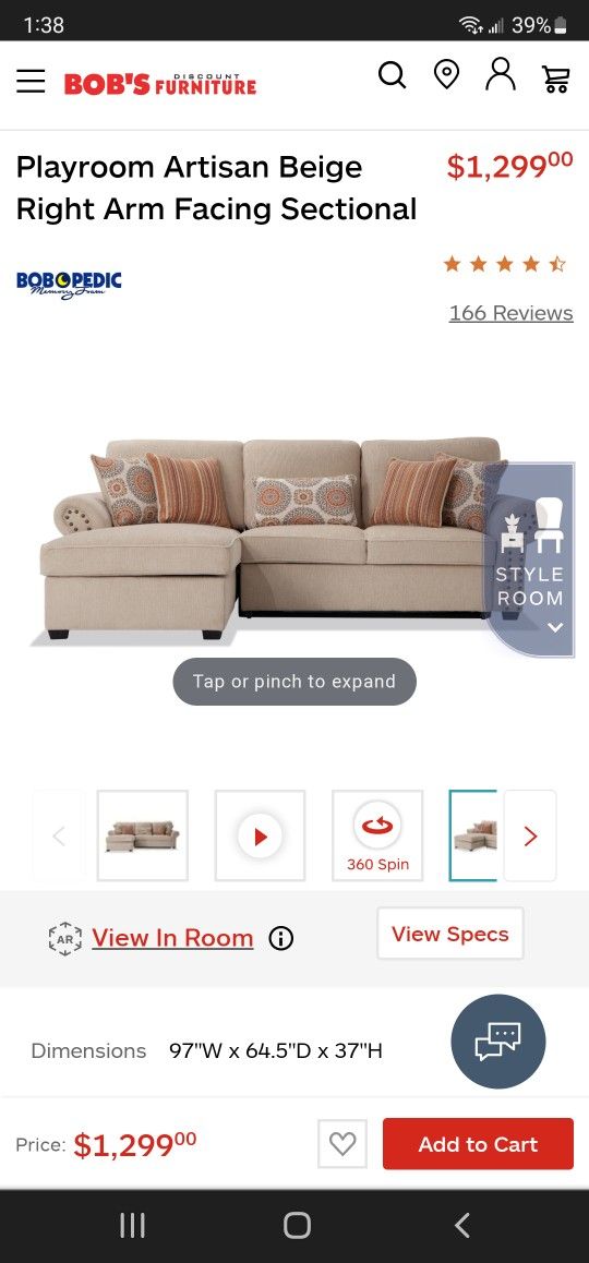 Bob's Playroom Artisan Beige Right Arm Sectional