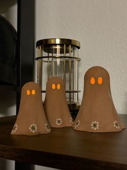 Halloween Set Ghost Terra Cotta Design Tea Lights