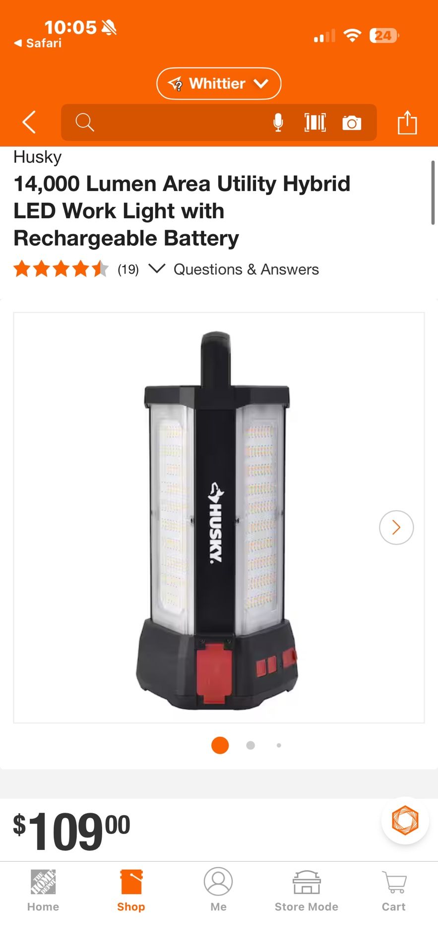 Husky 14,000 Lumen Area Utility Hybrid LED Work Light with Rechargeable Battery