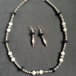 Sterling Silver Navajo Pearl Beads & Earrings Set