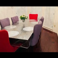 Big Dining Table Set With designer Six Chairs