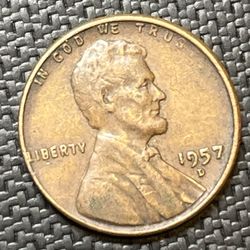 1957 D Lincoln Wheat Cent Penny Coin 